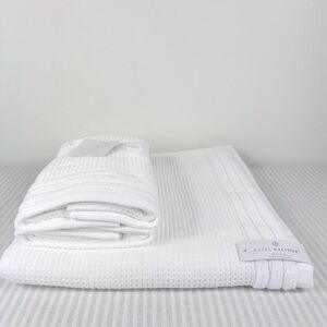 Hotel Balfour Collection White 100% Cotton 1 Bath 2 Hand Towels Waffle Set 3 NEW